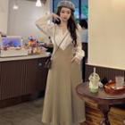 Long-sleeve Peter Pan-collar Shirt / Midi Overall Dress