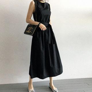 Sleeveless Tie-waist A-line Long Dress