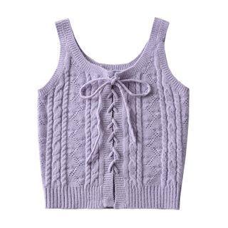 Lace-up Cable Knit Tank Top