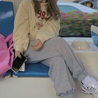 Lettering Print Drawstring Hoodie / Sweatpants