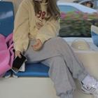 Lettering Print Drawstring Hoodie / Sweatpants
