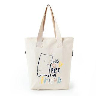 Bee Print Canvas Tote Bag Off-white - One Size