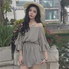 Off Shoulder 3/4 Sleeve Chiffon Playsuit