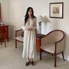 Tie-back Shirred Flared Long Dress