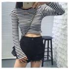 Long-sleeve Cropped Striped T-shirt