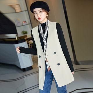 Double-breasted Vest / Tie-neck Blouse / Set