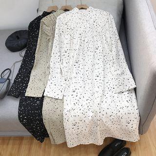 Patterned Ruched Long-sleeve A-line Dress