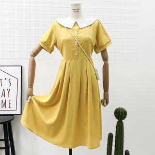Colorblock Peter Pan-collar A-line Dress