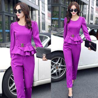 Set: Plain Peplum Top + Pants