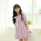 Frilled Mini Shirtdress & Tie Lavender - One Size