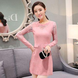Faux Suede Long-sleeve Dress