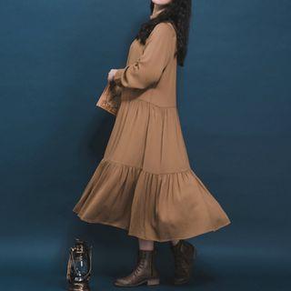Plain Mock Neck Long Sleeve Dress