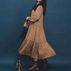 Plain Mock Neck Long Sleeve Dress