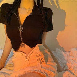 Short-sleeve Zipped Crop Top