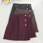 Plaid Button-up Mini Wrap Skirt
