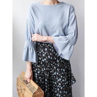 Smocked Trim-sleeve Top