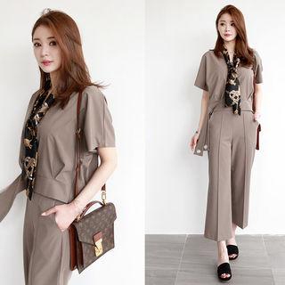 Set: Dolman-sleeve Top + Dress Pants + Scarf