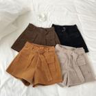 Plain Double-pocket High-waist Shorts With Belt
