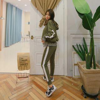 Set: Lettering Contrast-trim Hoodie + Sweatpants