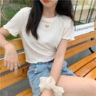 Heart Keyhole Frilled Short-sleeve Crop Top