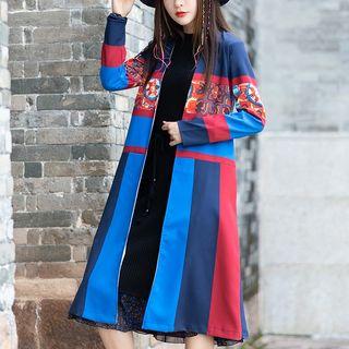 Color Block Open Front Jacket As Shown In Figure - One Size