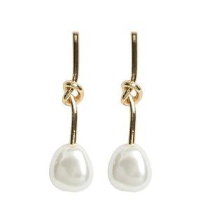 Faux Pearl Alloy Knot Dangle Earring