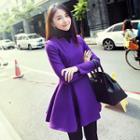 Plain Split Neck Long Sleeve Mini A-line Dress