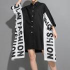 Color Block Lettering 3/4-sleeve Shirt Dress Black - One Size