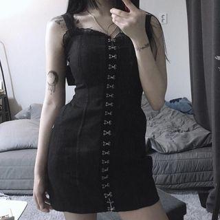 Sleeveless Frill Trim Denim Mini Sheath Dress