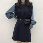 Lantern-sleeve Blouse / Mini Knit Pinafore Dress