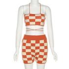 Set: Checkerboard Knit Camisole Top + Shorts