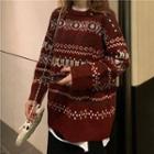 Jacquard Sweater / Midi A-line Knit Skirt