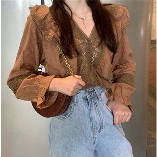 Long-sleeve Crochet Ruffled Blouse