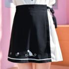 Two-tone Embroidered A-line Mini Skirt