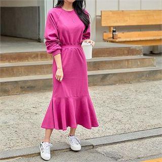 Band-waist Ruffle-hem Dress