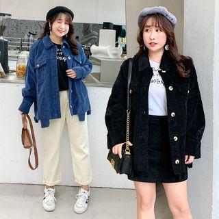 Set: Loose-fit Plain Jacket + A-line Skirt