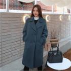 Double-breasted Raglan-sleeve Coat Blue - One Size