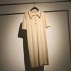 Buttoned Short-sleeve Knitted Dress