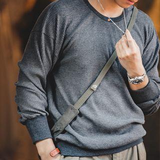 Round Neck Plain Ribbed Long-sleeve Top