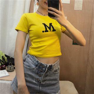 Alphabet Print Short-sleeve Cropped T-shirt