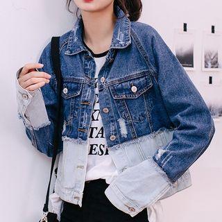 Two-tone Distressed Denim Jacket