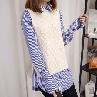 Set: Pinstriped Blouse + Knit Vest