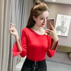 Cut Out Neckline 3/4 Sleeve Knit Top