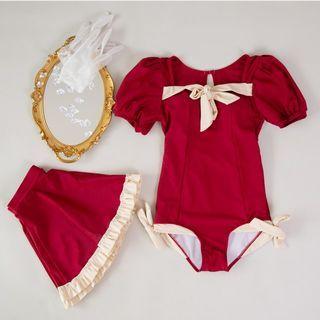 Puff Sleeve Square Neck Contrast Trim Swimsuit