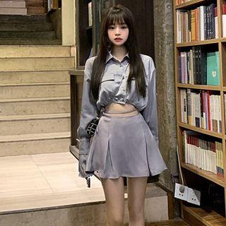 Set: Satin Shirt + Mini A-line Skirt