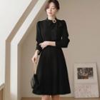 Tie-neck Flared Dress With Brooch