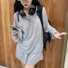 Set: Long-sleeve Henley T-shirt + Shorts
