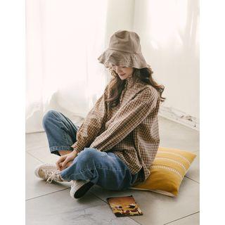 Frill-neck Plaid Blouse