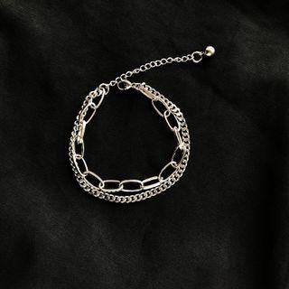 Layered Alloy Bracelet Sl0695 - Silver - One Size