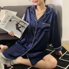 3/4 Sleeve Lettering Satin Shirt Dress